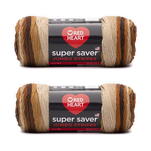 Red Heart Super Saver Jumbo Yarn, Latte Stripe 2 Count