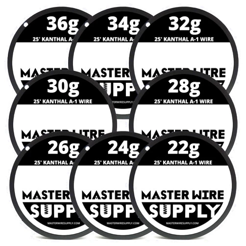 Master Wire Supply Kanthal A1 Wire Sample Pack 25' Each 22,24,26,28,30,32,34,36 Gauge