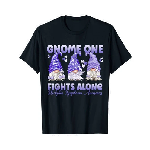 All Cancer Ribbon Apparel & Cancer Awareness Gnome One Fights Alone Violet| Hodgkin Lymphoma Awareness T-Shirt