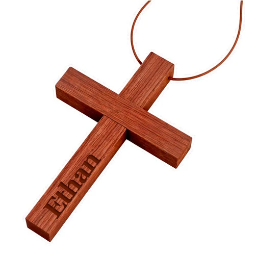 Custom Empire Shop Personalized Wooden Cross Pendant with Custom Name – Engraved Wood Cross Pendant for Men, Women, Boys & Girls – Personalized Baptism, First communion Gift
