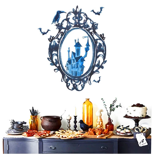 Rotamora Halloween Wall Stickers Removable, Haunted House Wall Decals for Halloween Party Decorations, Castle Bats Halloween Wall Decor for Bedroom, Halloween Scary Window Clings Art Murals