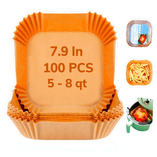 MAGEDON Square Air Fryer Disposable Paper Liner, 100pcs 7.9 inch Air Fryer Liners Disposable, Unbleached Parchment Paper for Air Fryer, Baking, Microwave Oven, Non-Stick & Oil-proof