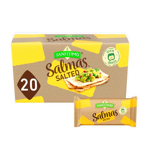 Sanissimo Salmas Salted, 20 packs of 3 Crackers, Oven Baked Corn Crackers, Gluten Free, Non GMO, Kosher Certified