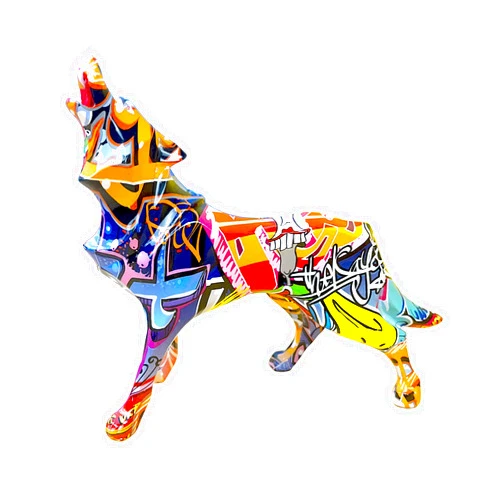 IDORTYBB Abstract Geometric Wolf Statue Sculpture Resin Art Animal Figurine Home Decorations for Living Room Book Shelves Bar Cabinet Desk Table Top Centerpieces Ornament (Graffiti)