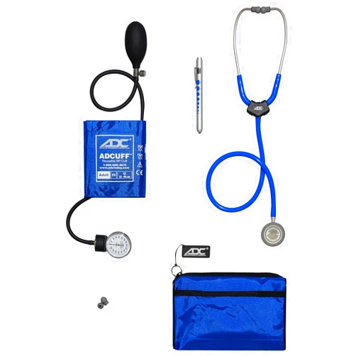ADC Pro's Combo Kit AD768619KIT with 619 Adscope Lite Ultra-lite Clinician Stethoscope, 76011 Aneroid Sphygmomanometer Blood Pressure Cuff Plus Penlight and 768 Carrying Case, Royal
