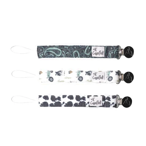 Copper Pearl Pacifier Clip 3-Pack: Premium Knit Binky Clips for Baby Girls and Boys - Stylish Stainless Steel Pacifier Holder Clip - Baby Pacifier Clips for No More Floor Drops - Jo