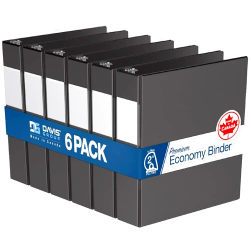 Davis Group Premium Economy 6-Pack 3-Ring Binders for School or Office, D-Ring Binders, 2 Inch, Black