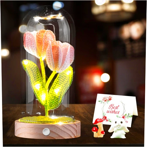 Shellvcase Tulip Lamp Gifts for Women, Crochet Tulips Flower Gifts for Her, Tulip Table Lamp for Room Decor, Tulip Night Light Gift for Women Girls Wife Mom, Tulip Light Presents for Birthday Anniversary