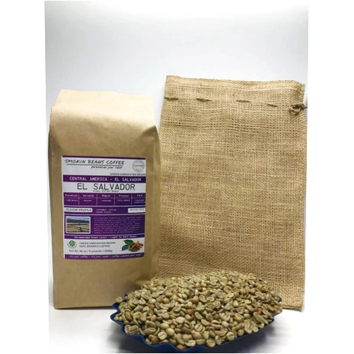 Smokin Beans 5-pound El Salvador (Unroasted Green Coffee Beans) premium Arabica grown in Central America fresh current-crop beans for home coffee roasters, specialty-grade coffee beans, includes a free burlap bag