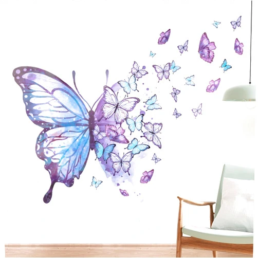 Rionaty 3 Pcs Butterflies Wall Stickers Purple Blue Butterflies Wall Decals Peel and Stick Watercolor Butterfly Art Wall Decor for Girls Women Living Room Bedroom Nursery Children's Room