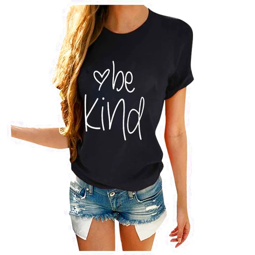 WIPXITK Womens Be Kind Shirt Casual Cotton Short Cute Graphic T Shirt Summer Shirt Casual Round Neck Blessed Tops