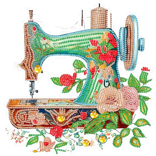 Stalente Diamond Painting Kits for Adults, 5D Special Shape Diamond Art Kits for Beginners, Crystal Rhinestones Diamond Painting for Home Wall Decoration Gift 12×12inch, Sewing Machine