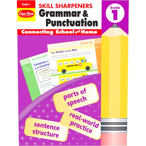 Evan-Moor Educational Publishers Evan-Moor Skill Sharpeners Grammar and Punctuation Grade 1, Full-Color Activity Book - Supplemental Homeschool Workbook