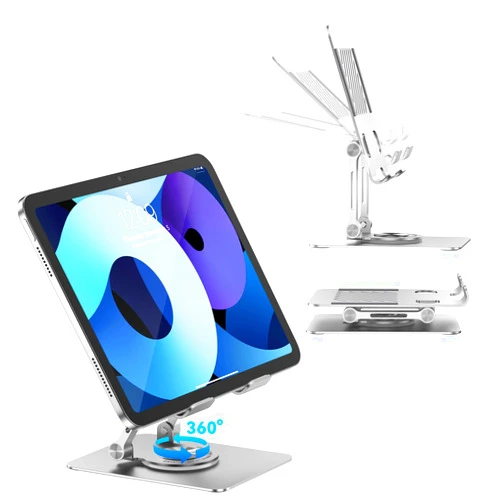 JUANWE Tablet Stand Holder with 360° Rotating Base, Adjustable Foldable iPad Stand, Aluminium Tablet Holder for Desk, Compatible with iPad Pro/Air//Mini, Switch, iPhone15 and More (4-13 inch)