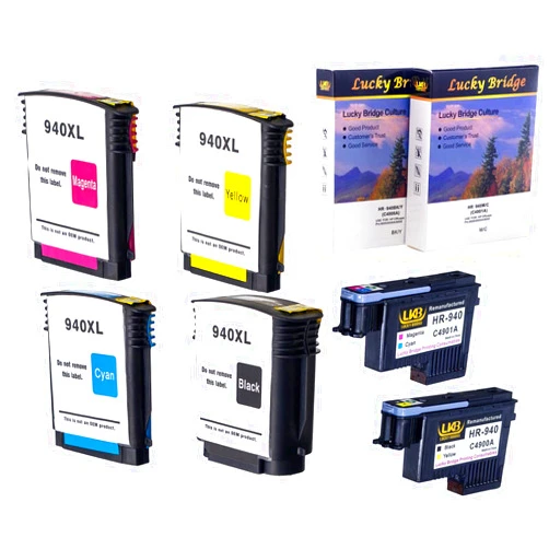 LKB Remanufactured HP940 Printhead C4900A C4901A and 1 Set 940 940XL Ink Cartridge with chip Never Used Replacement for HP Officejet (2PK Printhead and 1 Set Ink Cartridge)-USA