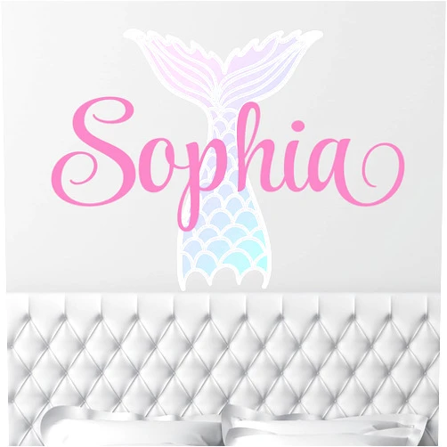 WallTag Custom Name Mermaid Wall Decal - Personalized Girls' Nursery Decor - Premium Vinyl, Removable, 27' Wide x 18' high