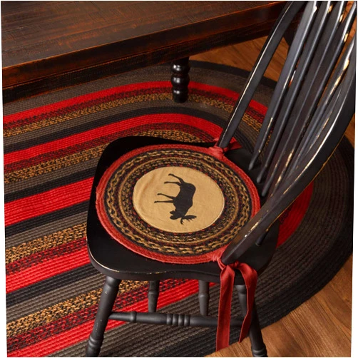 VHC Brands Cumberland Moose Jute Chair Pad with Ties- Lodge Cabin Style for Dining Room Rustic Farmhouse Decor, Set of 6 Pieces