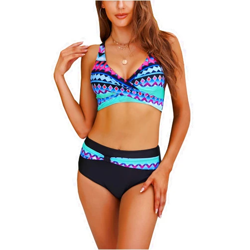 Ztuony High Waisted Bikini Sets for Women 2 Piece Swimsuit Women Sexy V Neck Bikinis Racerback Bathing Suits S-2XL