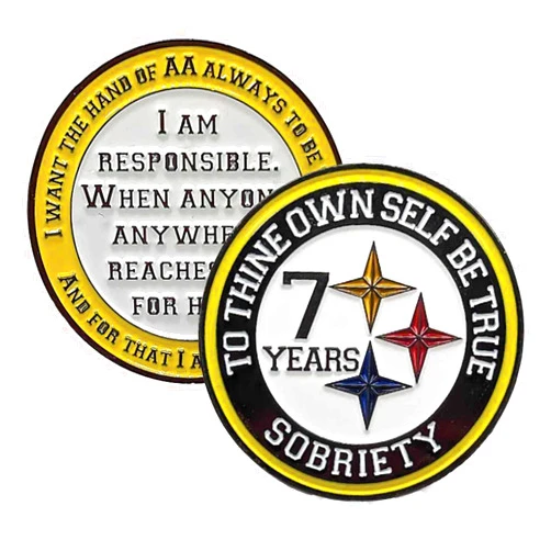 MYRECOVERYSTORE Black and Gold Recovery Medallion in Years 1-50 with Alcoholics Anonymous Responsibility Pledge