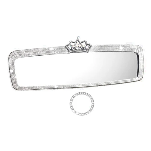 QWLWBU Bling Rhinestone Rear View Mirror Cover, Car Rear View Mirror with Crystal Diamonds Bling Rhinestones Car Rear View Mirror Car Interior Trim(White,Size:1.56x1.18inch)