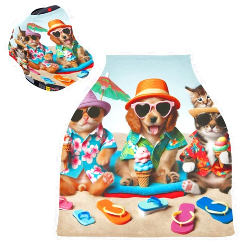 Kigai Cute Dogs Baby Car Seat Covers for Newborn Breathable Nursing Cover for Breastfeeding Moms Baby Stroller/Shopping Cart/Stretchy Carseat Canopies for Boy & Girl