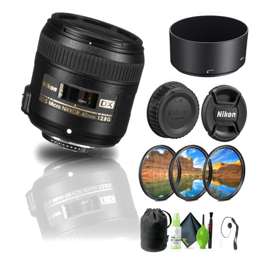 Nikon AF-S DX Micro-NIKKOR 40mm f/2.8G Macro Lens (2200) + Filter Kit + Cap Keeper + Cleaning Kit
