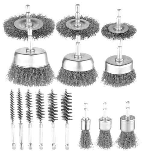 Rocaris 15 Pcs Carbon Steel Wire Wheel Brush, Cup Brush, Wheel Brush, Pen Brush, Bore Brush Set with 1/4-Inch Shank for Rust Removal, Corrosion and Scrub Surfaces