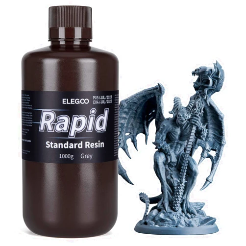 ELEGOO Rapid 3D Printer Resin 405nm UV Curing Photopolymer Resin for Mars 4 Ultra and Saturn 3 Ultra Resin 3D Printer, Fast Curing, High Precision, Grey 1000g