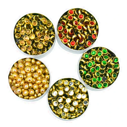Embroiderymaterial Round Flat Back Kundan Stones for Craft, Embroidery & Jewelry Making - Mix Color - Size:- 4MM - 500 Pieces - 100 Pieces per Color