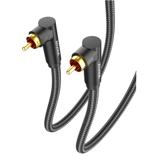 VANAUX 90 Degree RCA to 90 Degree RCA Cable Subwoofer Cable Digital Coaxial Audio Cable for Home Theater, Sound Bar, TV, PS4, Xbox,and More,Black (9.8ft/3m)