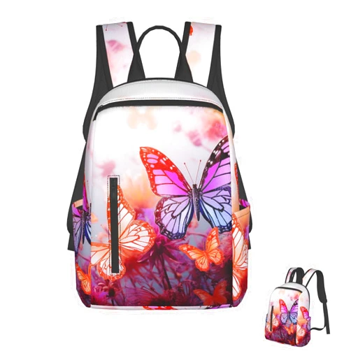QMNEHJ Laptop Backpack Lightweight Travel Backpack Color Butterfly Flower Computer Bag Hiking Daypack for Men Women