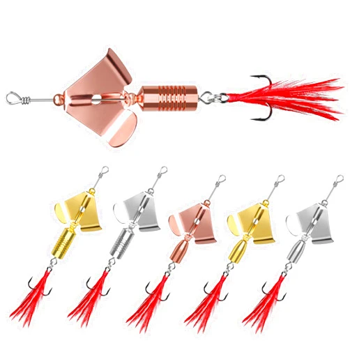 TRUSCEND Swimming or Jigging Fishing Spinners with Two-Way Spinning Spoons System, Rooster Tail Fishing Lures with Flash Copper Body & Blade, Freshwater and Saltwater Blade Bait for Bass Walleye Trout
