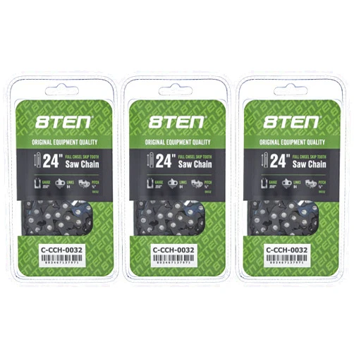 8TEN Full Chisel Skip Tooth Chainsaw Chain 24 Inch .050 3/8 84DL For Husqvarna 455 Rancher Echo CS-590 Stihl (3 Pack)