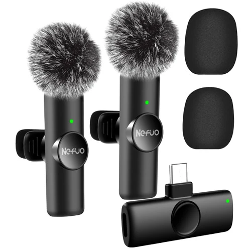 Nefuo 2 Pack Type C Mini Wireless Lavalier Microphone for iPhone 15 & Android Devices, Crystal Clear Sound Quality with Noise Reduction Lapel Microphone Plug-Play for Podcast Vlog YouTube TikTok
