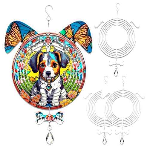 WindMage 4Pack 8 inch Sublimation Wind Spinner Blanks 3D Aluminum Metal Wind Sculpture Kinetic Spinners for Yard and Garden Indoor Art Ornaments Hanging Decoration (Dog)