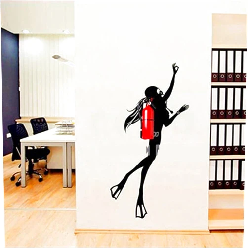 ZAYING Wall Sticker Fire Diver Wall Art Sticker for Office Decoration Fire Extinguisher Cladding PVC Office Wall Art Wall Decor(Size:G), Black, ZAYING12