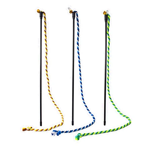 Lpdrzka Cat Wand Toys, 3 PCS String Cat Toys Colorful Hemp Rope Cat Stick Interactive Cat Teaser Wand for Cat Kitten Kitty Playing Toy