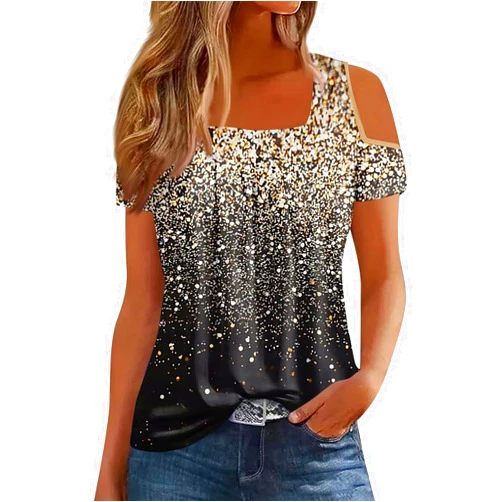 Generic Square Neck Tops for Women Short Sleeve Off The Shoulder Tops Loose Fit Front Pleated Tops Casual Retro Floral Graphic Tees