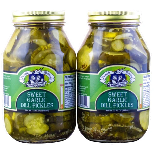 Amish Wedding Foods Sweet Garlic Dill Pickle Chips, TWO 32 oz. Quart Jars