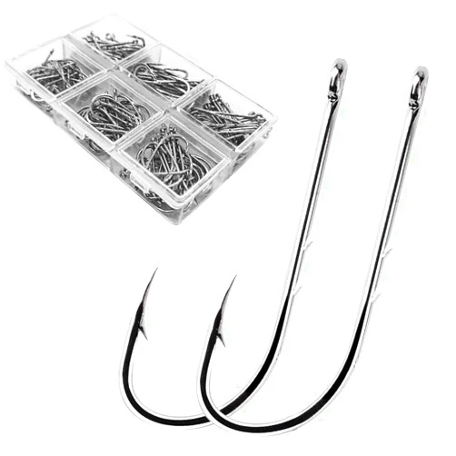 Thekuai fishing hooks 100 Pack Baitholder Walleye Rig Live Bait Hook High Carbon Steel Black Nickel Down-Turned Eye Surf Fishing Bass Crawler Harness