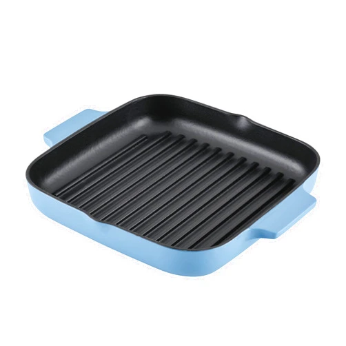 KitchenAid Enameled Cast Iron Square Grill and Roasting Pan, 11 Inch, Blue Velvet