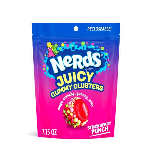 NERDS Juicy Gummy Clusters, Strawberry Punch, Juicy and Gummy Candy, 1 Stand Up Bag, for Snacking and Sharing, 7.15 oz