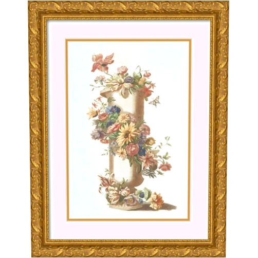 ArtDirect Anonymous 14x18 Gold Ornate Frame and Double Matted Museum Art Print Titled: Cylindrical Vase with Flower Wreath (1688)