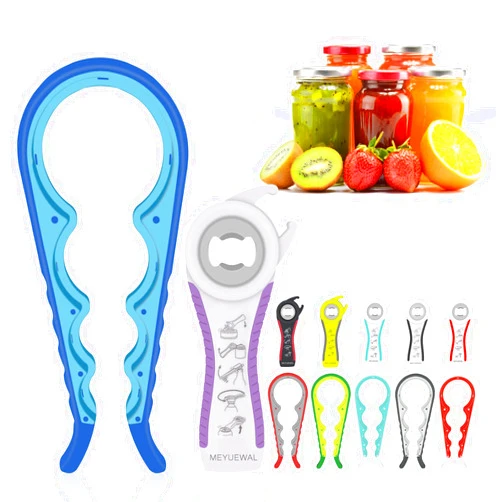 MEYUEWAL Jar Opener, 5 in 1 Multi Function Can Opener Bottle Opener Kit with Silicone Handle Easy to Use for Children, Elderly and Arthritis Sufferers (Blue)