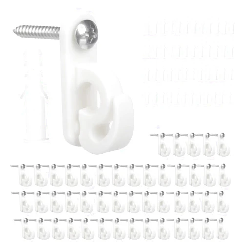 Herfate Q-Hangers Heavy Duty Plastic Clip Hooks for LED Fairy String Light, Screw in Hooks for Indoor and Outdoor Use for Christmas Tree, Party, Wedding, Home and Garden (48, White)