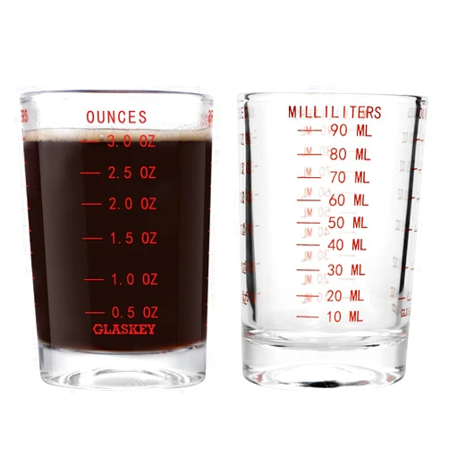 GLASKEY 2 Pack Shot Glass Measuring Cup Set,3 Ounce/90ML Liquid Heavy High Espresso Glass Cup,Measurement of Dry and Liquid Ingredients(Red Line)