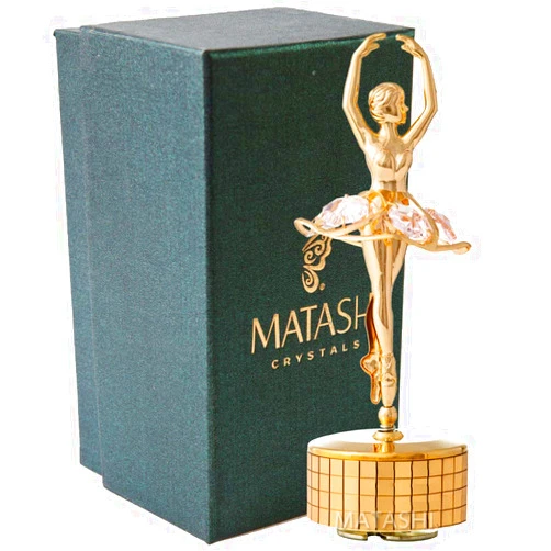 Matashi Gift for Mom - 24k Gold Plated Ballet Dancer Wind-Up Music Box with Pink Crystals, Tabletop Ornaments Gift for Mother's Day Wife Musician Christmas Valentine's Day Birthday (Swan Lake)