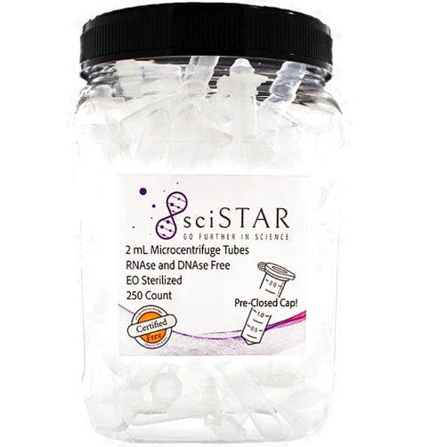SciStar 2.0ml Microcentrifuge Tubes – sterile – pre-Closed! – with snap Cap: 2.0ml, RNase/DNase Free, Polypropylene Tubes, Container of 250