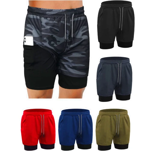 Sureio 6 Pcs Men's 2 in 1 Workout Running Shorts Athletic Gym Shorts with Liner Quick Dry Shorts with Side Pockets Towel Loop