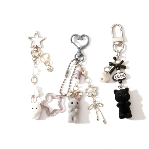 Jekvill 3PCS Y2K Keychain Set|Cute Cat, Star Bow Pendant&Phone Charm for Backpack&Purse Accessories|Aesthetic Novelty Keychains|Christmas Gift